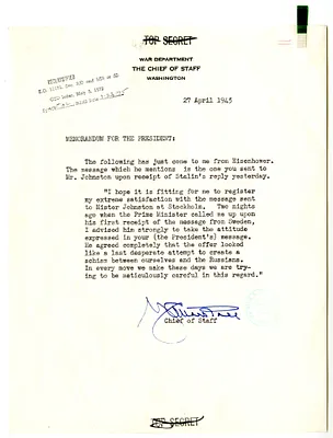 Memorandum from General George C. Marshall to President Harry S. Truman