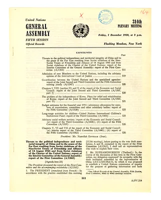 General Assembly, Fifth Session, Plenary Meetings, 314th Meeting