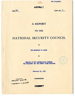 National Security Council Report 105, Report to the National Security Council by the Secretary of State on Results of the Conversations Between the President and the French Prime Minister