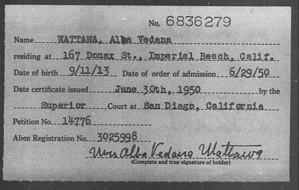 Wattawa, Alba Vedana - 1950