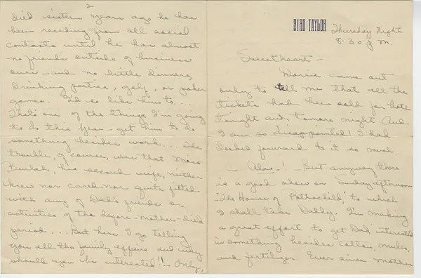 Letter from Lady Bird Taylor to Lyndon Johnson