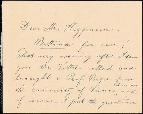 A. Hellrigl autograph note signed to Thomas Wentworth Higginson, Cambridge, Mass., 14 March 188-?