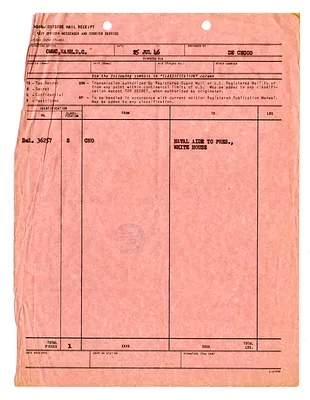 Document Receipt to the Naval Aide to the President