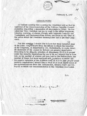 Memorandum of Conversation with Secretary of State Dean Acheson and the Cabinet