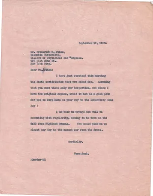 Letters Sent to Dr. Frederick B. Flinn, September 19, 1925