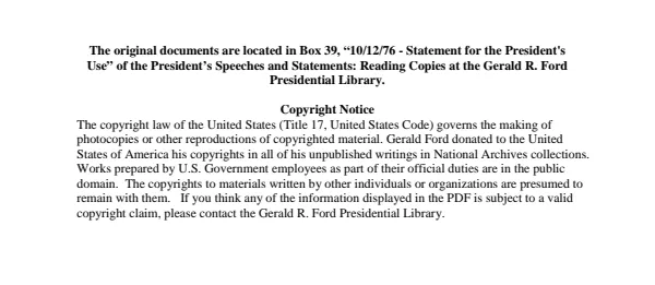 10/12/76 - Statement for the President's Use