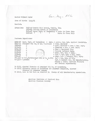 Memorandum Regarding Marion W. Boyer