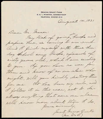[Letter] 1931, August 14, Winstead, Connecticut [to] Mr. Mason