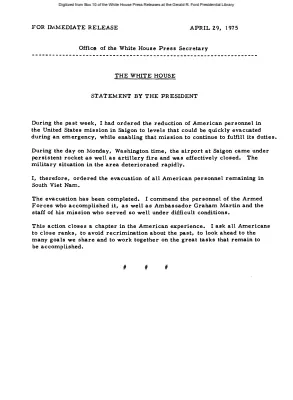 Statement by the President on evacuation of American personnel from South Viet Nam [Ford Speech or Statement]