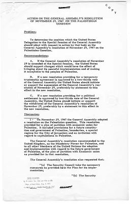 Draft Proposed Remarks by Ambassador Austin to Plenary Session, Special Session on Palestine, with Attached Memorandum, Action on the General Assembly's Resolution on the Palestine Question