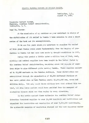 Colonel Haskell Reports on Russian Relief