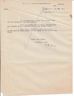 Memorandum to Wm. Dey, February 18, 1919