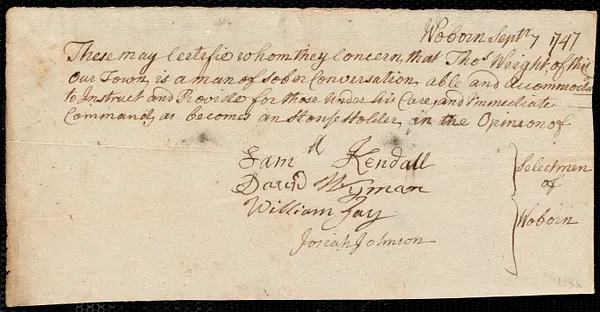 Richard Haden indentured to apprentice with Thomas Wright of Woburn, 7 September 1747