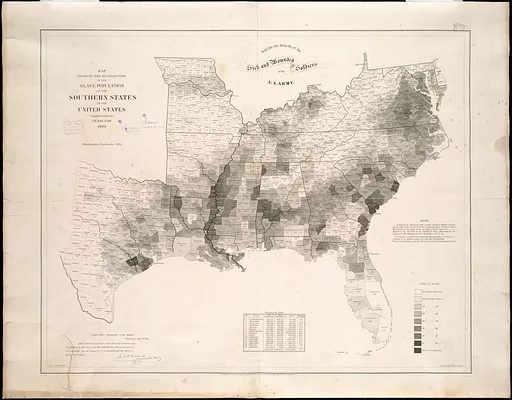 Map showing the distribution of the slave population of the southern states of the United States