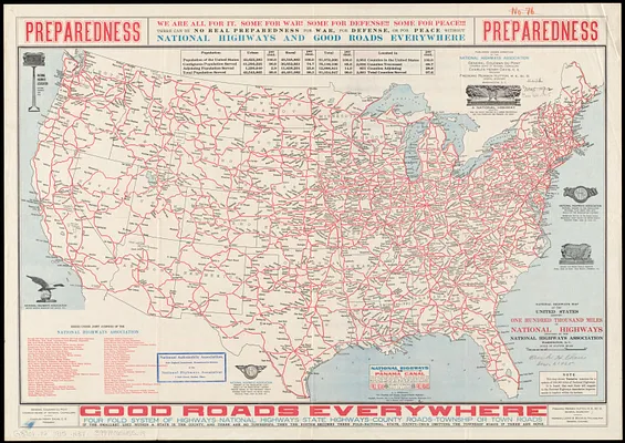 National highways map of the United States showing one hundred thousand miles of national highways proposed by the National Highways Association