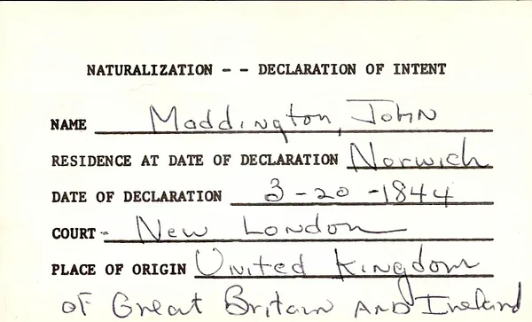 Connecticut State Library Compiled Index to Declarations of Intention, 1793-1899, Maddington-Mitchel