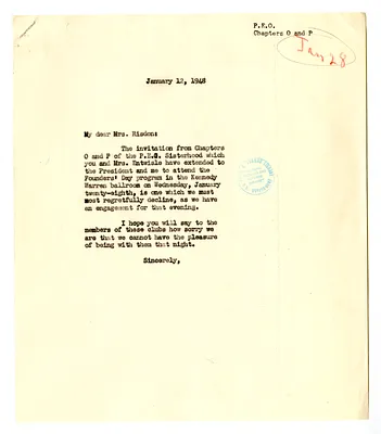 Correspondence Between Ethel Risdon and Bess W. Truman