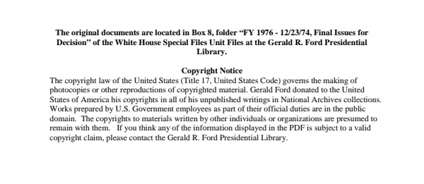 FY 1976 - 12/23/74 - Final Issues for Decision