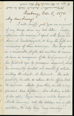Letter from William Lloyd Garrison, Roxbury, [Mass.], to Fanny Garrison Villard, Oct. 6, 1878