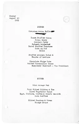 White House Dinner and Supper Menu