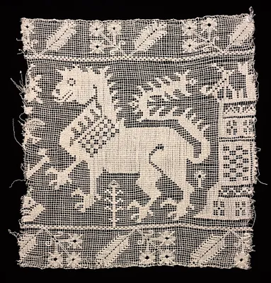 Fragment of a Band with Dragon, Castle, and Vegetation