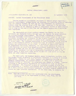 Central Intelligence Agency, Intelligence Memorandum Number 325