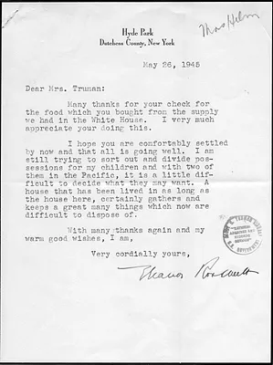 Letter from Eleanor Roosevelt to Bess Wallace Truman