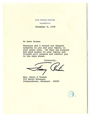 Letter from President Jimmy Carter to Bess W. Truman