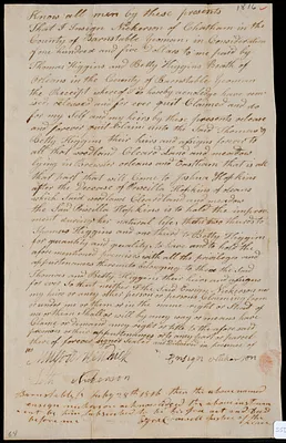 Deed of property in Brewster/Orleans/Eastham sold to Thomas Higgins and Betty Higgins of Orleans by Insign Nickerson of Chatham