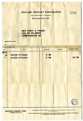 Bill and Receipt from Jaccard Jewelry Company