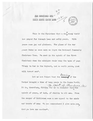 Draft of Remarks of President Harry S. Truman on Christmas Eve
