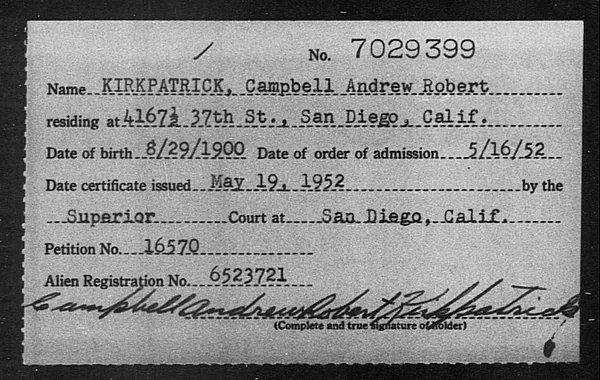 Kirkpatrick, Campbell Andrew Robert - 1952