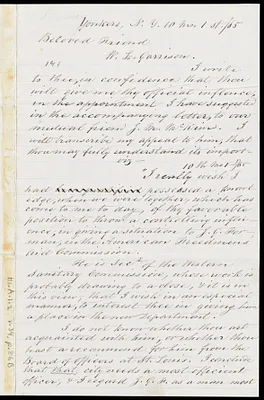Letter from Nathaniel Barney, Yonkers, N.Y., to William Lloyd Garrison, 10 mo[nth] 1st [day], [18]65