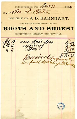 Bill and Receipt from J. D. Barnhart to George P. Gates