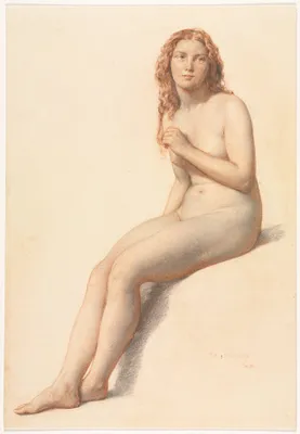 Female Nude, Seated, Three Quarter View from Front
