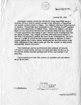 Memorandum of Telephone Conversation with Secretary of State Dean Acheson and Secretary of Commerce Charles Sawyer