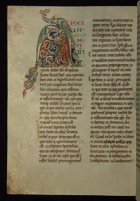 Leaf from the Rochester New Testament: Initial ""A"" (Apocalypsis Iesu Christi)