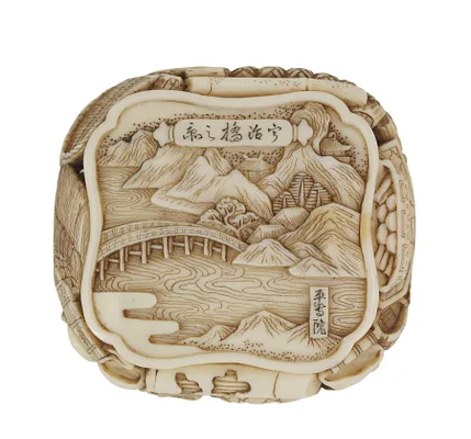 Netsuke with a Scene of the Uji River Bridge