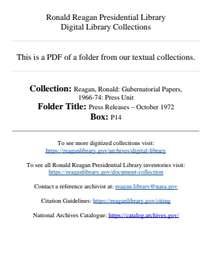 Press Releases - October 1972