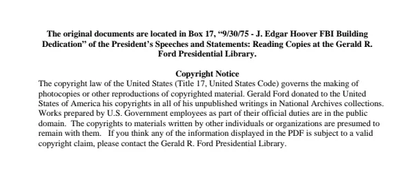 9/30/75 - J. Edgar Hoover FBI Building Dedication