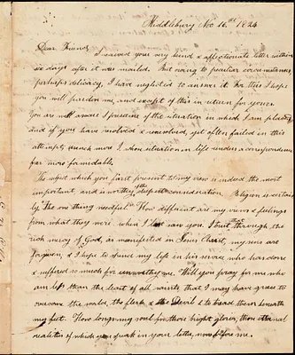 Letter from Elizabeth B. Gillet, Middlebury, to Amos Augustus Phelps, Nov 16th 1824