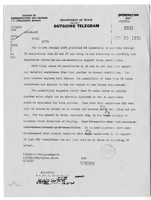 Telegram from Secretary of State Dean Acheson to the United States Embassy in France