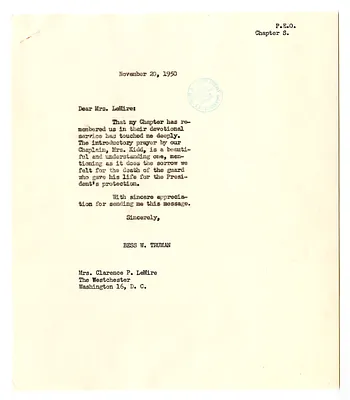 Correspondence Between Bess W. Truman and Mrs. Clarence P. LeMire
