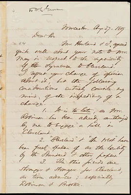 Letter from Thomas Wentworth Higginson, Worcester, [Mass.], to William Lloyd Garrison, Aug. 27, 1857