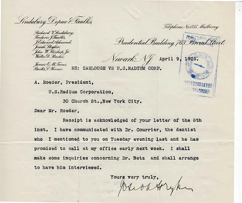 Letters Received to A. Roeder, April 9, 1925