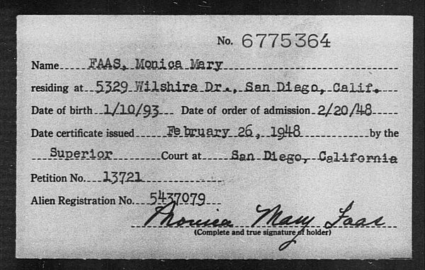 Faas, Monica Mary - 1948