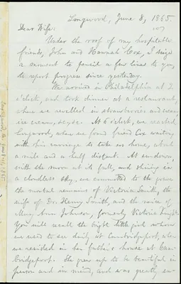 Letter from William Lloyd Garrison, Longwood, [Pa.], to Helen Eliza Garrison, June 8, 1865
