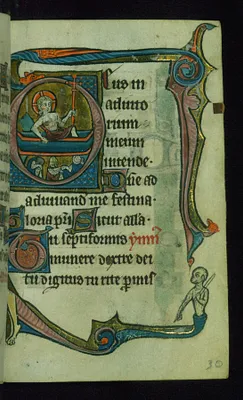Leaf from Book of Hours: Sext, Initial ""D"" with Resurrection and Marginal Drollery of an Ape Pointing
