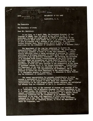 Letter from Secretary of the Army Kenneth Royall to Secretary of State George Marshall