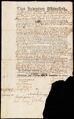 James Taunt indentured to apprentice with Oliver Bacon of Bedford, 20 July 1779